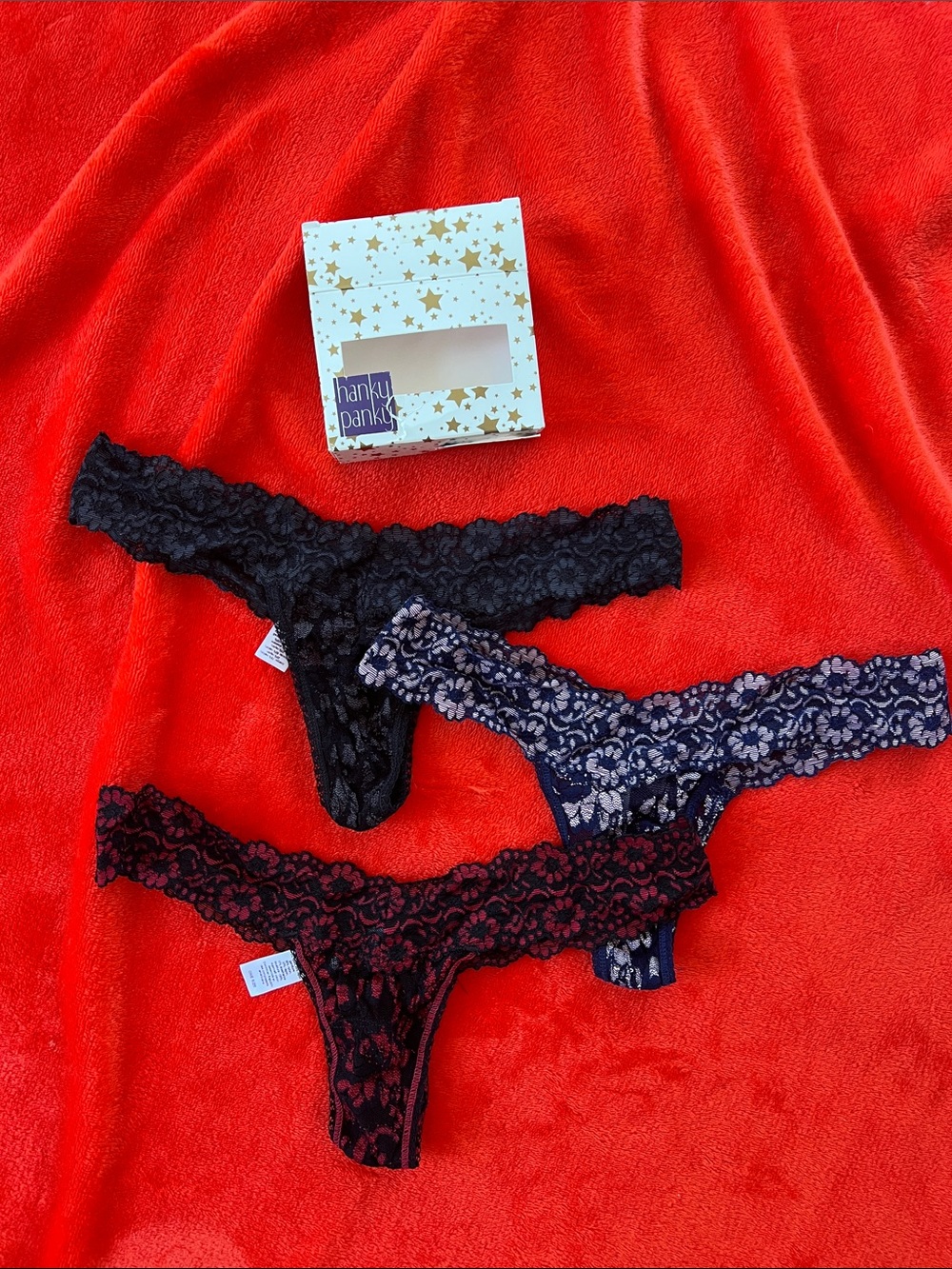 Hanky Panky Lace Thong Set - Black, Navy, Burgundy
